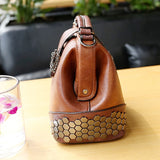 Vintage Leather Handbag Crossbody Tote Chain Rivets Doctor Bag