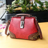 Vintage Leather Handbag Crossbody Tote Chain Rivets Doctor Bag