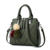 Small PU Leather Handbag with Fur Ball, Shoulder Bag for Women