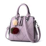 Small PU Leather Handbag with Fur Ball, Shoulder Bag for Women