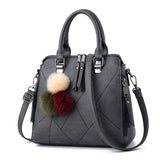Small PU Leather Handbag with Fur Ball, Shoulder Bag for Women