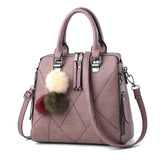 Small PU Leather Handbag with Fur Ball, Shoulder Bag for Women