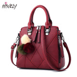 Small PU Leather Handbag with Fur Ball, Shoulder Bag for Women