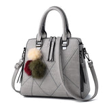 Small PU Leather Handbag with Fur Ball, Shoulder Bag for Women