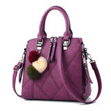 Small PU Leather Handbag with Fur Ball, Shoulder Bag for Women