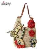 Straw Weaving Beach Bag Flower Handbag Summer Tote