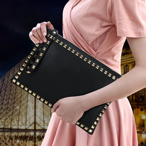 Women Clutch Handbag PU Leather Clutch Bag Rivets Retro Lady Envelop Bag