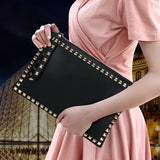 Women Clutch Handbag PU Leather Clutch Bag Rivets Retro Lady Envelop Bag