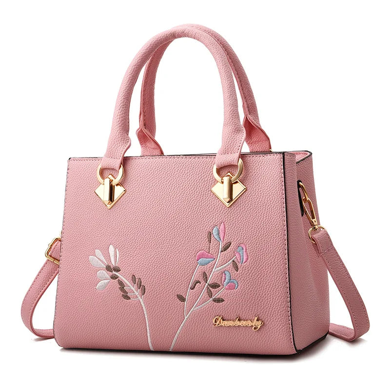 Embroidered Flower PU Leather Handbag Crossbody Bag