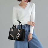 Embroidered Flower PU Leather Handbag Crossbody Bag