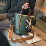 Hot Women PU Leather Handbags Green Bucket Vintage Shoulder Bags Messenger Bag