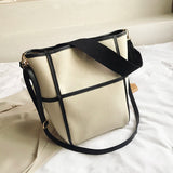 Panelled Canvas Shoulder Bag Large Capacity Handbag