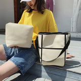 Panelled Canvas Shoulder Bag Large Capacity Handbag