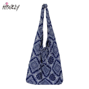 One Shoulder Messenger Handbag Tote Bag Canvas Retro Print Travel Bag