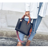 Vintage Shoulder Bags Tassel Travel Tote with Beads Women PU Leather Handba