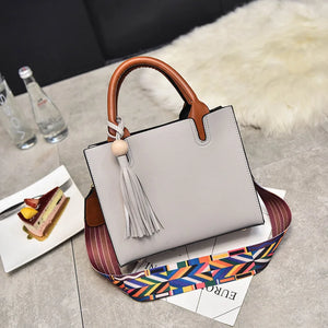 Vintage Shoulder Bags Tassel Travel Tote with Beads Women PU Leather Handba
