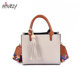 Vintage Shoulder Bags Tassel Travel Tote with Beads Women PU Leather Handba