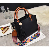Vintage Shoulder Bags Tassel Travel Tote with Beads Women PU Leather Handba
