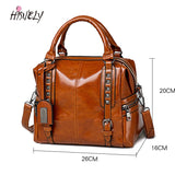 Oil Wax Leather Rivet Boston Bag Crossbody Tote Handbag