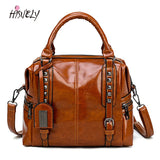 Oil Wax Leather Rivet Boston Bag Crossbody Tote Handbag