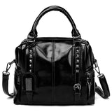 Oil Wax Leather Rivet Boston Bag Crossbody Tote Handbag