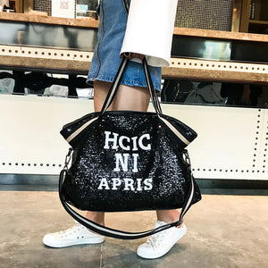 Sequins Woman Handbag Pu Leather Shoulder Bag Large Capacity Tote Messenger Bag