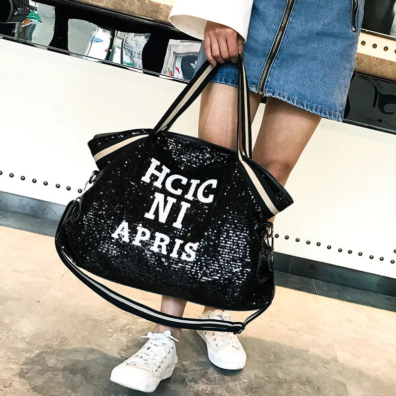 Sequins Woman Handbag Pu Leather Shoulder Bag Large Capacity Tote Messenger Bag