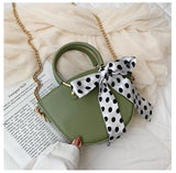Summer Green Handbags With Silk Ribbon Women Small Hand Bag Ladies Shoulder Ring
