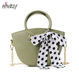 Summer Green Handbags With Silk Ribbon Women Small Hand Bag Ladies Shoulder Ring