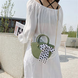Summer Green Handbags With Silk Ribbon Women Small Hand Bag Ladies Shoulder Ring