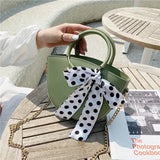Summer Green Handbags With Silk Ribbon Women Small Hand Bag Ladies Shoulder Ring