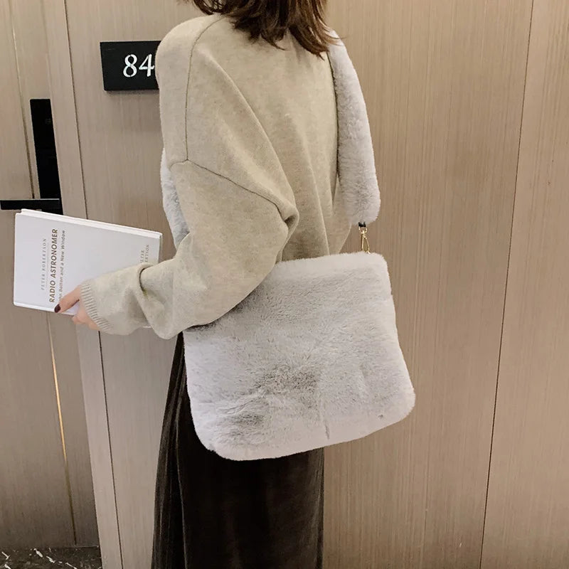 Plush Shoulder Bags Soft Fur Hobo Lady Handbag Large Capacity Purse