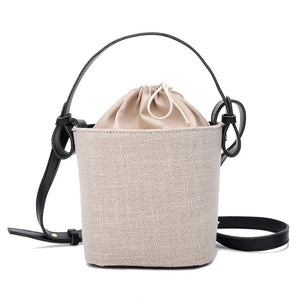 Women Beach Linen Bucket Bag High Messenger Purse