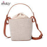 Women Beach Linen Bucket Bag High Messenger Purse