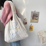 Women Lamb Fabric Shoulder Bag Canvas Handbag Tote Large Capacity