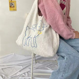 Women Lamb Fabric Shoulder Bag Canvas Handbag Tote Large Capacity