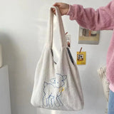 Women Lamb Fabric Shoulder Bag Canvas Handbag Tote Large Capacity