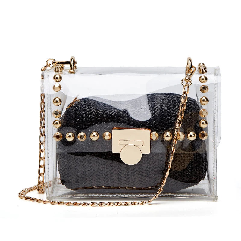 Transparent Women Shoulder Bag PVC Messenger Beach Straw Woven Wallet