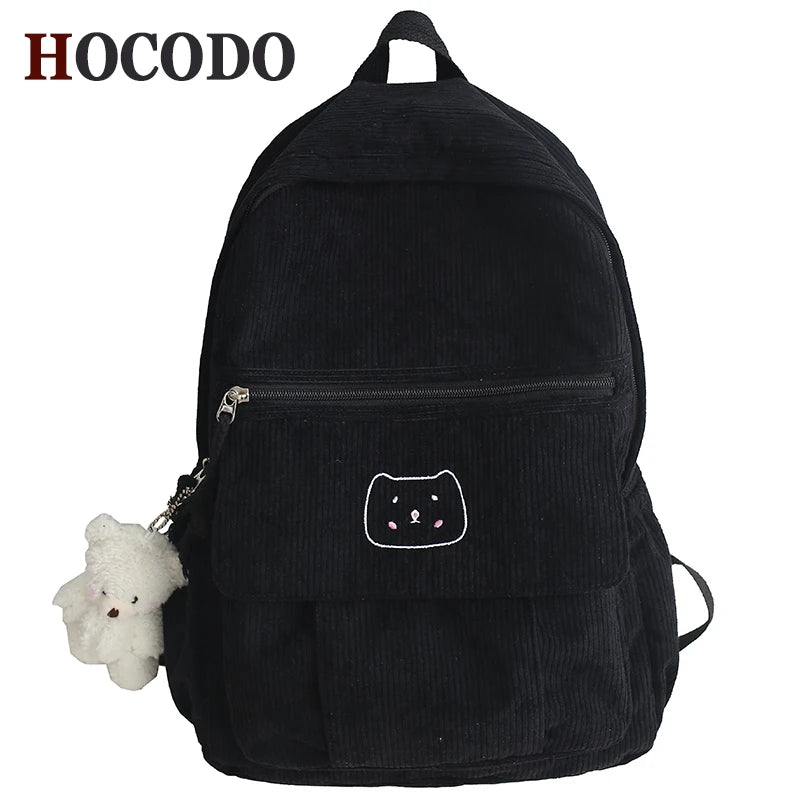 Corduroy Women Backpack Solid Female Student Schoolbag For Teenage Girl Travel