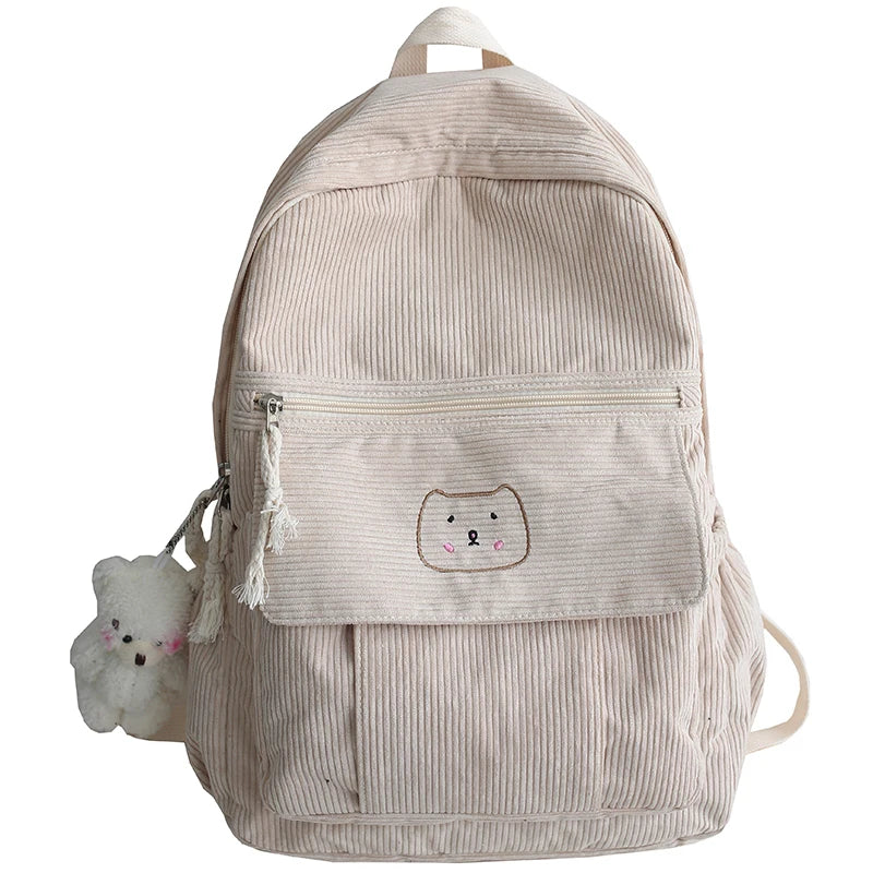 Corduroy Women Backpack Solid Female Student Schoolbag For Teenage Girl Travel