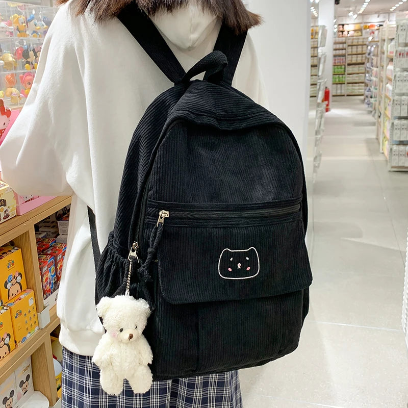Corduroy Women Backpack Solid Female Student Schoolbag For Teenage Girl Travel