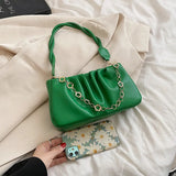 Solid Pleated Underarm Bag Women Shoulder Handbag