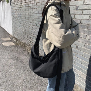 Canvas Shoulder Bag Large Capacity Ladies Shopping Bags Solid Crossbody Bag