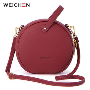 Circular Leather Women Shoulder Bag Crossbody Messenger Bags