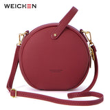 Circular Leather Women Shoulder Bag Crossbody Messenger Bags