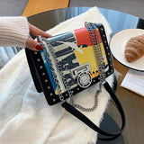 HOT Graffiti Messenger Chain Bag Shoulder Square Underarm Bag