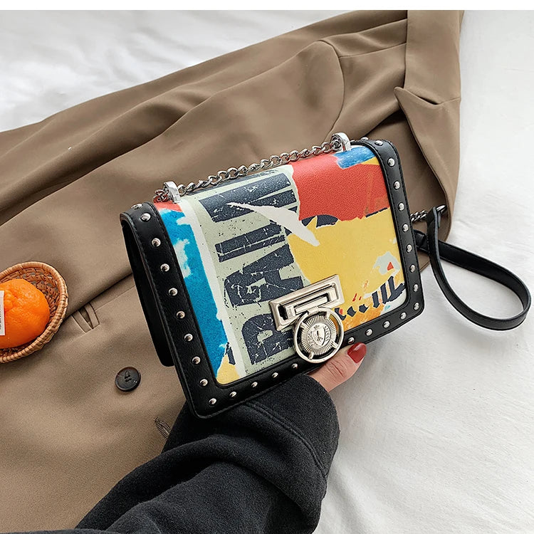 HOT Graffiti Messenger Chain Bag Shoulder Square Underarm Bag