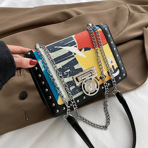 HOT Graffiti Messenger Chain Bag Shoulder Square Underarm Bag