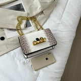 Female Snake Pattern Messenger Bag Skull Knucklebox Lock Flap Handbag Purse