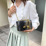 Female Snake Pattern Messenger Bag Skull Knucklebox Lock Flap Handbag Purse